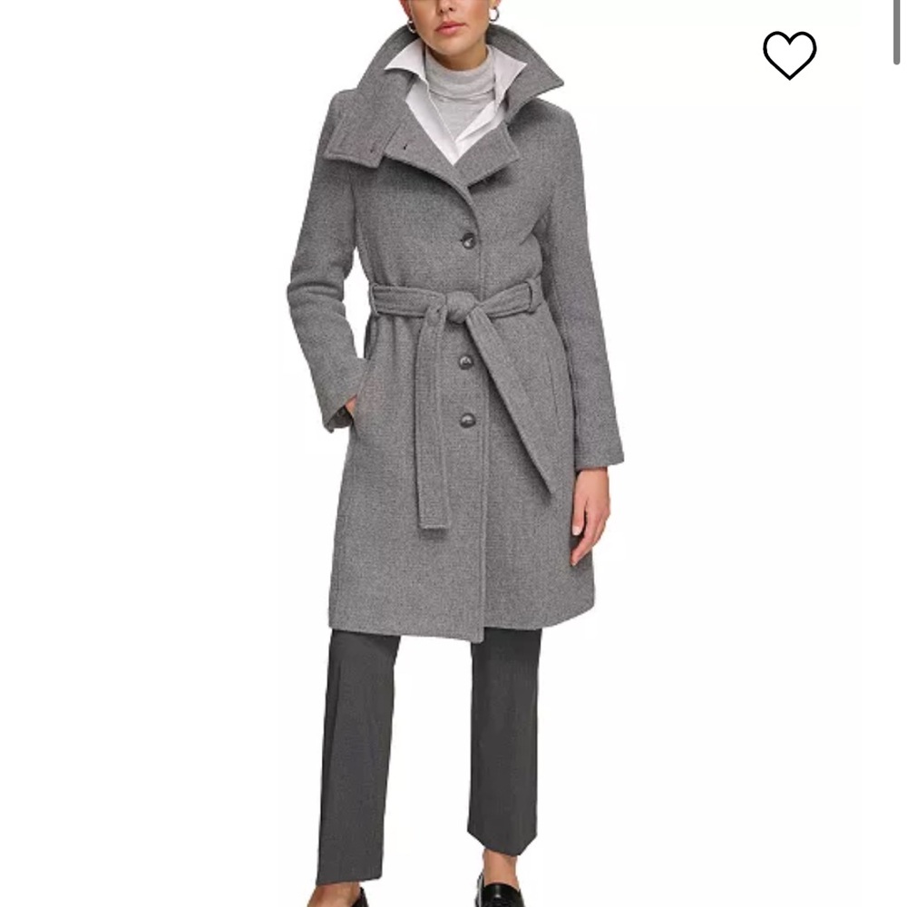 NWOT Calvin Klein Women's Wool Blend Belted Buttoned Coat